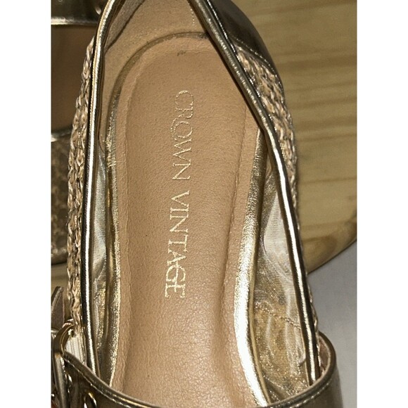 Crown Vintage Shoes Women 9M Metallic Gold Mary Jane Flats Mesh Breathable Strap - Picture 13 of 13
